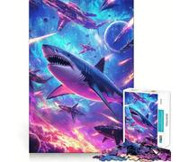 Puzzle da 1000 pezzi con squali e astronavi per ragazzi, ideale per migliorare la memoria, rilassarsi e divertirsi Pezzo da collezione con tagli netti 38x26cm