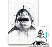 Puzzle da 1000 pezzi con squalo ad acquerello per adolescenti, gioco intelligente per momenti di condivisione, immagine da assemblare, opera d'arte 38x26cm