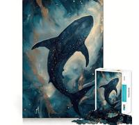 Puzzle da 1000 pezzi con squalo blu e oro per adulti, gioco di puzzle rilassante e di facile comprensione, decorazione murale 38x26cm