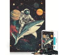 Puzzle da 1000 pezzi con squalo e astronauta spaziale per adulti, stimola la memoria, divertimento in famiglia, assemblaggio del modello, desiderio di Babbo Natale 38x26cm