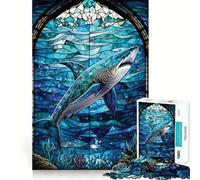 Puzzle da 1000 pezzi con squalo e vetrata, ideale per adolescenti, per migliorare la memoria e favorire il gioco rilassante, con bordi ben definiti 38x26cm