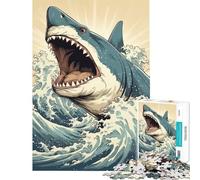 Puzzle da 1000 pezzi con squalo onda gigante giapponese ideale per compleanno e Natale decorazione per la casa gioco educativo adatto a persone dai 14 anni in su (50x75cm)