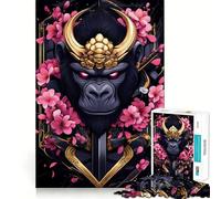 Puzzle da 1000 pezzi con stampa artistica di un gorilla samurai, ideale per adolescenti, gioco di logica e attività per tutta la famiglia, con bordi trasparenti e una piacevole sorpresa (38x52cm)