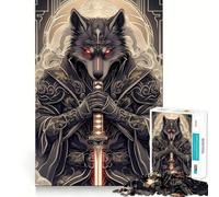 Puzzle da 1000 pezzi con stampa artistica di un lupo samurai,divertente gioco mentale,design a incastro perfetto, riunioni di famiglia (50x75cm)