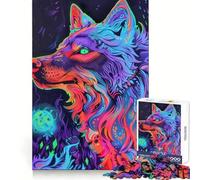 Puzzle da 1000 pezzi con stampa artistica Lupo al neon per adolescenti, gioco di logica e senso, hobby tranquillo, bordi lisci, (50x75cm)