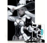 Puzzle da 1000 pezzi con strega bianca e gatto nero per ragazzi,stimolante per la mente,divertimento senza spazi vuoti,incastro perfetto,piacevole svago per interni (50x75cm)
