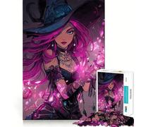 Puzzle da 1000 pezzi con strega dai capelli rosa che lancia incantesimi, ideale per adolescenti, gioco di logica e rilassamento, con bordi sottili, da collezione (50x75cm)