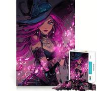 Puzzle da 1000 pezzi con strega dai capelli rosa che lancia incantesimi, ideale per adolescenti Migliora la memoria, favorisce il rilassamento mentale e crea un regalo creativo (38x52cm)
