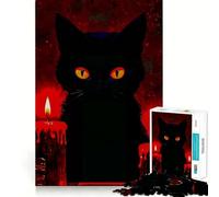 Puzzle da 1000 pezzi con strega,gatto nero e candele rosse per adolescenti,gioco di memoria e concentrazione,livello professionale,attività rilassante di gruppo al chiuso (38x52cm)