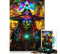 Puzzle da 1000 pezzi con strega in vetro colorato per adulti, ideale per migliorare la memoria, il tempo libero e ottenere bordi precisi, perfetto come regalo per le festività 38x26cm
