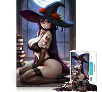 Puzzle da 1000 pezzi con strega sensuale rose e libri ideale per adolescenti per migliorare la memoria facile da completare e per il tempo libero con taglio preciso perfetto per decorare le pareti