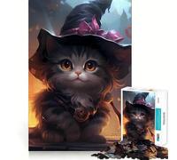 Puzzle da 1000 pezzi con streghetta e gattina,ideale per ragazzi,gioco di memoria e logica,con incastro perfetto e pezzi che non si staccano,perfetto da portare in viaggio (38x52cm)