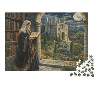 Puzzle da 1000 pezzi con studioso medievale e suora che legge tra le rovine antiche, gioco educativo per adulti, bellissima decorazione, difficile e stimolante, regalo di compleanno. 52x38cm/1000pcs