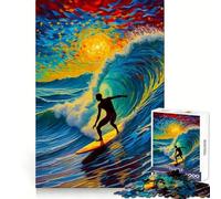 Puzzle da 1000 pezzi con surfista al tramonto e onde, ambientazione notturna stellata, ideale per ragazzi Gioco di logica, momento di relax, design di qualità, regalo perfetto 38x26cm