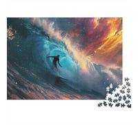 Puzzle da 1000 pezzi con surfista che cavalca un'onda, onda a botte al tramonto, gioco educativo per adulti, decorazione per la casa, difficile, ideale per compleanni, 38x26 cm.