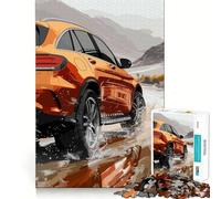 Puzzle da 1000 pezzi con SUV arancione che guida su strada sterrata, ideale per adolescenti Gioco di logica e divertimento a casa Taglio preciso Regalo perfetto (38x26cm)