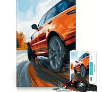 Puzzle da 1000 pezzi con SUV arancione su strada per adulti, gioco di concentrazione e allenamento per la casa, ideale per il tempo libero e come regalo di Babbo Natale (38x52cm)