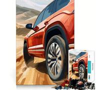 Puzzle da 1000 pezzi con SUV rosso su strada nel deserto ideale per adolescenti gioco stimolante per l'intelletto e il relax mentale con taglio di qualità perfetto come regalo per le vacanze (50x75cm)
