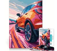 Puzzle da 1000 pezzi con SUV rosso su strada tortuosa per adulti, gioco stimolante per la mente, rilassante e divertente, con tagli precisi, ideale come regalo di Natale (38x52cm)