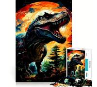 Puzzle da 1000 pezzi con T-Rex ruggente nella giungla colorata, per adulti e ragazzi Ricorda, costruisci lentamente, goditi il gioco, ritaglio preciso, opera d'arte da collezione (38x52cm)