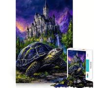 Puzzle da 1000 pezzi con tartaruga e castello, paesaggio fantastico, incastro perfetto, arte che stimola la mente, gioco per il relax, decorazione natalizia da parete (38x52cm)