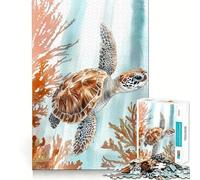 Puzzle da 1000 pezzi con tartaruga marina ad acquerello, ideale per adolescenti Migliora la memoria, favorisce il rilassamento mentale e crea un'atmosfera creativa (50x75cm)
