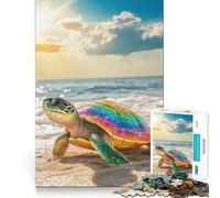 Puzzle da 1000 pezzi con tartaruga marina arcobaleno sulla spiaggia ideale per ragazzi stimola la memoria crea un'atmosfera tranquilla e rilassante con taglio di alta qualità e un regalo speciale