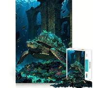 Puzzle da 1000 pezzi con tartaruga sottomarina e rovine,ideale per ragazzi,un divertente gioco di memoria e attività di gruppo rilassante da fare in casa (50x75cm)