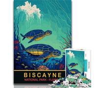 Puzzle da 1000 pezzi con tartarughe marine di Biscayne, regalo per adulti, antistress, per ammazzare il tempo durante le vacanze, con poster abbinato e foglio di quiz, 38x26cm