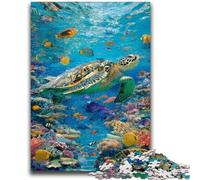 Puzzle da 1000 pezzi con tartarughe marine per adulti e ragazzi, antistress per ammazzare il tempo durante le vacanze, con poster abbinato e foglio di quiz (50x75cm)