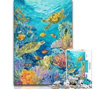 Puzzle da 1000 pezzi con tartarughe marine, regalo per adulti, antistress, per ammazzare il tempo durante le vacanze, con poster abbinato e foglio di quiz, 75x50cm