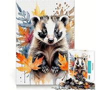 Puzzle da 1000 pezzi con tasso e foglie autunnali,taglio preciso,rompicapo,regalo divertente per il tempo libero,decorazione natalizia da parete (38x26cm)