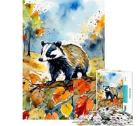 Puzzle da 1000 pezzi con tasso nel bosco autunnale ideale per compleanno e Natale decorazione per la casa gioco educativo adatto a persone dai 14 anni in su (38x26cm)
