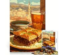 Puzzle da 1000 pezzi con tema Baklava,tè e paesaggio urbano turco per adulti Ideale per sviluppare capacità analitiche,per un passatempo rilassante e un'esperienza di gioco piacevole