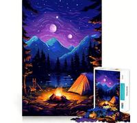 Puzzle da 1000 pezzi con tema campeggio al lago,pixel art,taglio preciso,gioco cognitivo divertente,svago e paesaggio natalizio (38x52cm)
