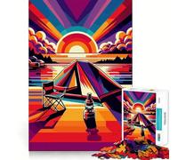 Puzzle da 1000 pezzi con tema campeggio e tramonto,Wpap Popart,bordo pulito,decorazione,gioco cognitivo,giocattolo divertente per il tempo libero,regalo di Natale (38x26cm)
