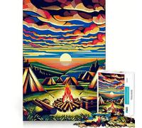 Puzzle da 1000 pezzi con tema campeggio e tramonto,Wpap Popart,bordo pulito,decorazione,gioco cognitivo,giocattolo divertente e facile da usare,regalo di Natale per il tempo libero (38x52cm)