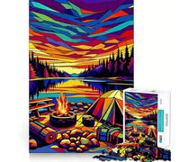 Puzzle da 1000 pezzi con tema campeggio e tramonto,Wpap Popart,incastro perfetto,gioco artistico e stimolante per la mente,ideale per il tempo libero e come regalo di compleanno (38x26cm)