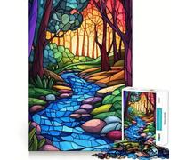Puzzle da 1000 pezzi con tema foresta e ruscello in vetro colorato per ragazzi, ideale per migliorare la memoria, rilassarsi e ottenere un risultato preciso 38x52cm