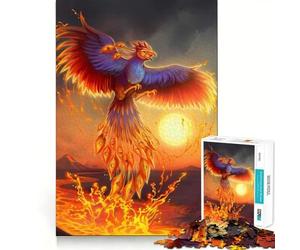 Puzzle da 1000 pezzi con tema mito della fenice e fuoco, ideale per ragazzi, gioco di logica, leggero e rilassante, con taglio liscio, perfetto per decorare la parete (38x26cm)