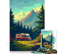 Puzzle da 1000 pezzi con tema montagna,campeggio,pixel art,precisione,divertimento,esercizio mentale,gioco rilassante,pezzo d'arte natalizio (38x26cm)