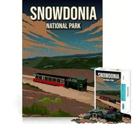 Puzzle da 1000 pezzi con tema Parco Nazionale di Snowdonia, Inghilterra, treno e poster Bordo fine Gioco di abilità e relax Regalo di Natale (50x75cm)