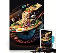 Puzzle da 1000 pezzi con tema Ramen giapponese e cibo al neon, ideale per adulti, gioco di logica, passatempo casalingo, bordi puliti, regalo perfetto (38x26cm)
