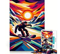 Puzzle da 1000 pezzi con tema snowboard e tramonto Wpap per adolescenti, ideale per rafforzare la memoria e il legame familiare, con bordi precisi e un regalo premuroso (50x75cm)