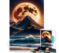Puzzle da 1000 pezzi con tema spiaggia,cielo,alba e luna Gioco divertente e logico,ideale per momenti di svago e come regalo di Natale (50x75cm)