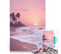 Puzzle da 1000 pezzi con tema spiaggia sabbiosa e tramonto sull'oceano, ideale per adolescenti, con elementi di logica e divertimento in casa, con bordi di alta qualità, regalo memorabile (50x75cm)