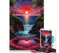 Puzzle da 1000 pezzi con tema spiaggia tropicale, cuore e tramonto, taglio preciso, divertente sfida mentale, gioco per il tempo libero, compleanno, arte e divertimento (38x52cm)