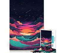 Puzzle da 1000 pezzi con tema tramonto e onde oceaniche per ragazzi, ideale per migliorare la memoria, rilassarsi e trovare il momento giusto Bordo preciso 50x75cm