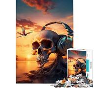 Puzzle da 1000 pezzi con tema tramonto surreale musica e teschio Giochi divertenti e stimolanti per coltivare la pazienza Regalo di Babbo Natale segreto Educativo e formativo (Dimensioni 38x52cm)