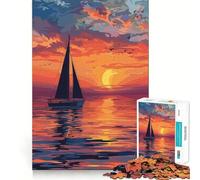 Puzzle da 1000 pezzi con tema yacht e tramonto sull'oceano,ideale per un divertimento senza intoppi grazie alla superficie liscia e priva di sbavature (50x75cm)